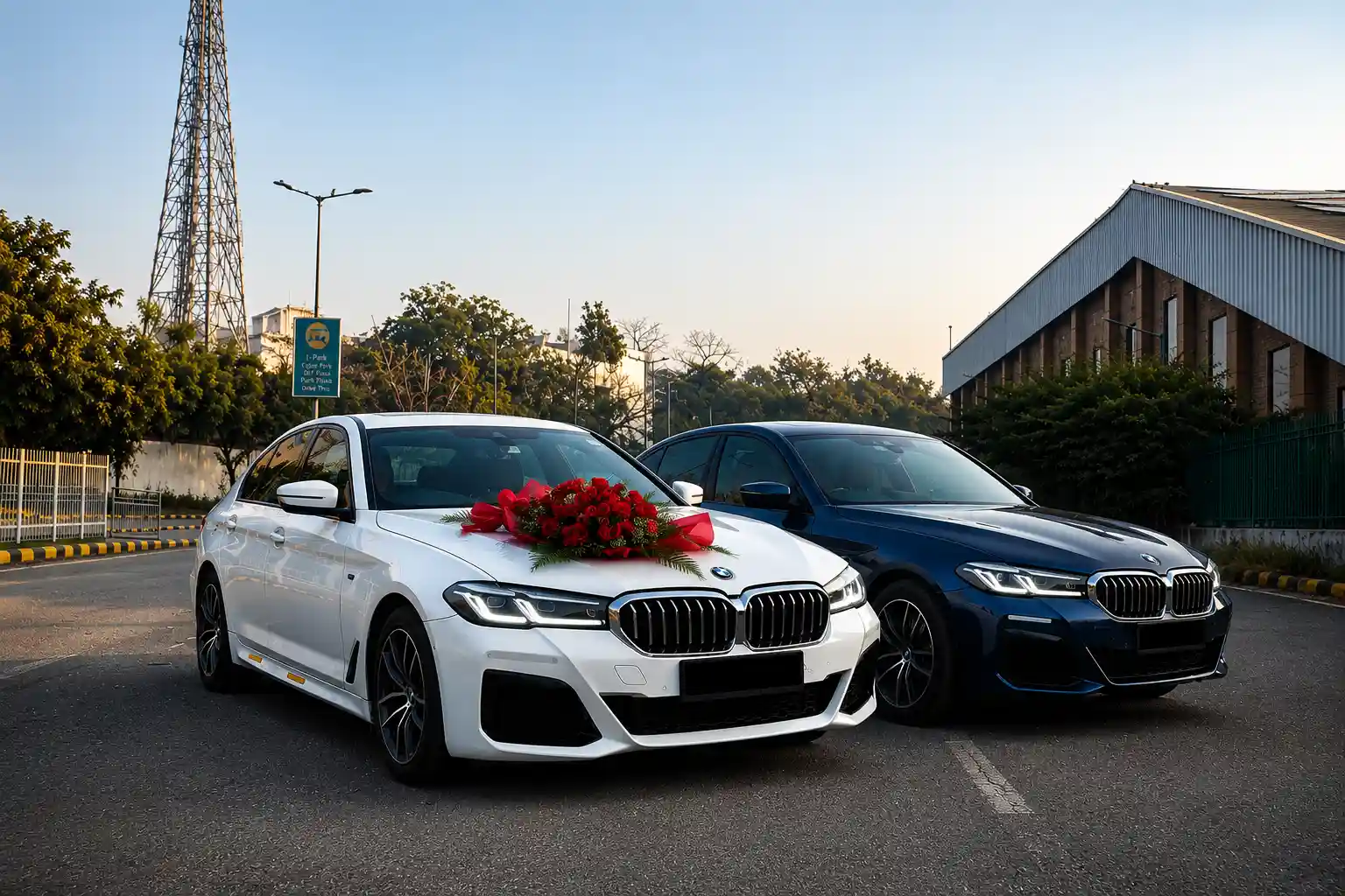 BMW ribbon-decorated for baraat wedding car Delhi