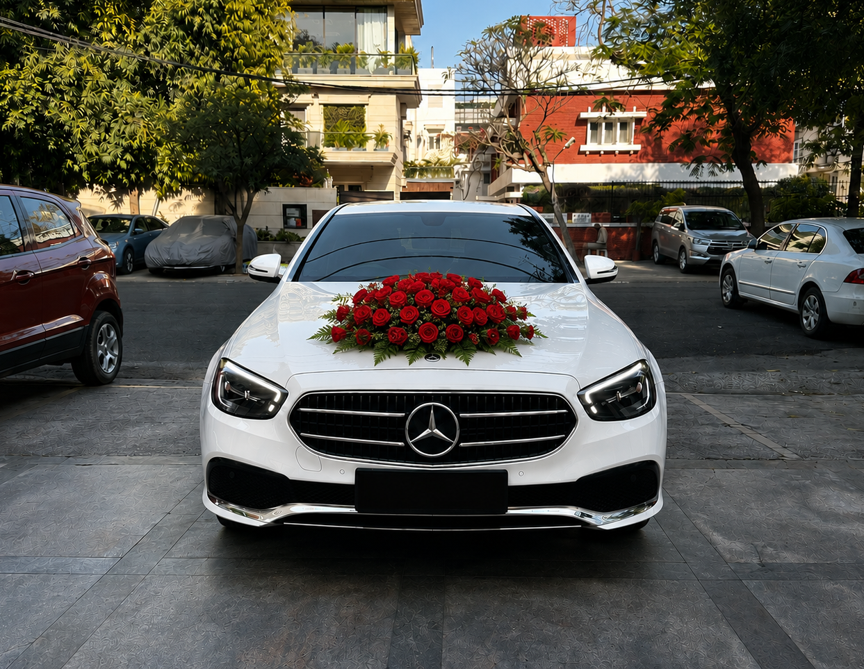 Mercedes E-Class decorated convertible wedding car Delhi NCR
